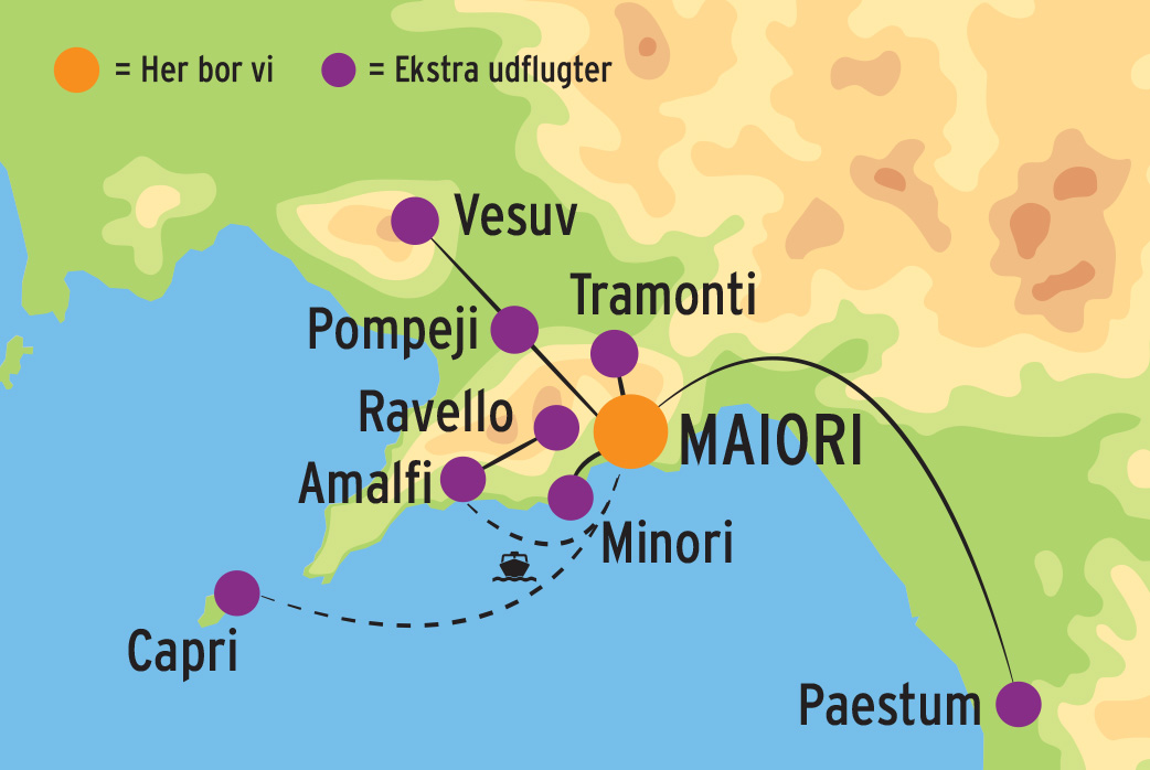 Kort over rejsen Amalfi a la carte